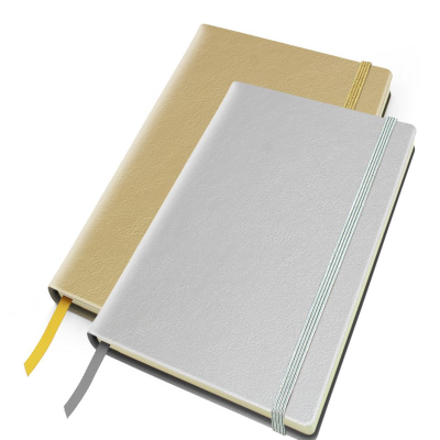 METALLIC LEATHER LOOK A5 CASEBOUND NOTE BOOK with Elastic Strap