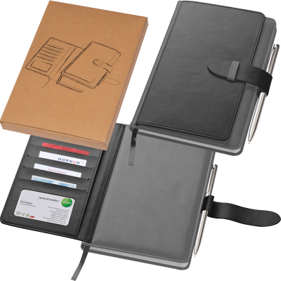 NOTE BOOK with Business Card Compartments in Anthracite Grey