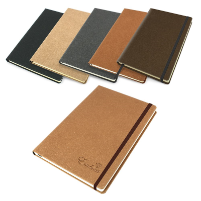 PALMA NATURAL BONDED LEATHER A5 CASEBOUND NOTE BOOK with Elastic Strap in 5 Colours