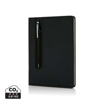 STANDARD HARDCOVER PU A5 NOTE BOOK with Stylus Pen in Black