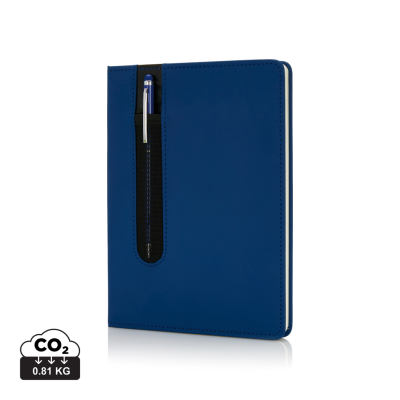 STANDARD HARDCOVER PU A5 NOTE BOOK with Stylus Pen in Navy Blue