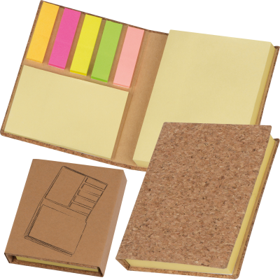 STICKY MARKER AND STICKY NOTE BOOK in Cork Envelope in Beige