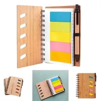 BAMBOO FRONT COVER NOTE BOOK with Sticky Note & Pen