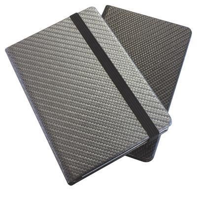 CARBON FIBRE TEXTURED A5 CASEBOUND NOTE BOOK with Elastic Strap
