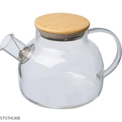 GLASS JUG with Bamboo Lid, 1000ml in Clear Transparent