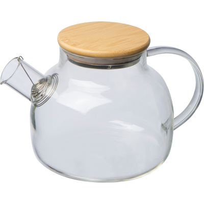 GLASS JUG with Bamboo Lid, 1000ml in Clear Transparent
