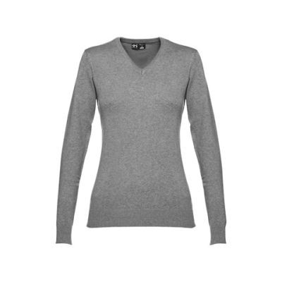 THC MILAN LADIES V-NECK PULLOVER FOR LADIES in Cotton & Polyamide - S in Heather Grey