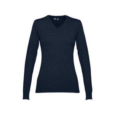 THC MILAN LADIES V-NECK PULLOVER FOR LADIES in Cotton & Polyamide - S in Navy Blue