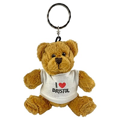 4 INCH TALL ROBBIE BEAR KEYRING with White Tee Shirt