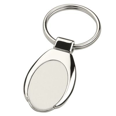 ANDREW OVAL SHINY SILVER METAL KEYRING