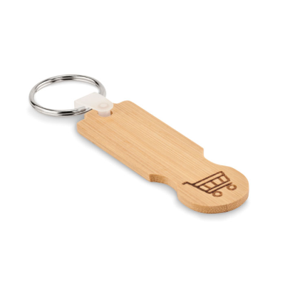 BAMBOO EURO TOKEN KEYRING in Brown - PROMOTIONAL CORPORATE GIFT