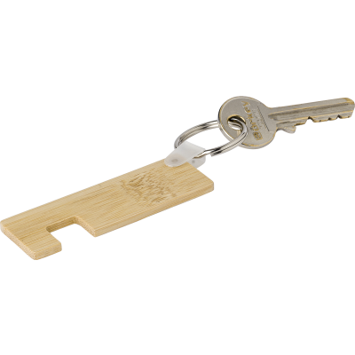 BAMBOO MOBILE PHONE HOLDER KEYRING in Brown