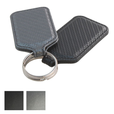 BLACK CARBON FIBRE TEXTURED PU RECTANGULAR KEYRING FOB