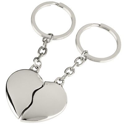 BROKEN HEART TWO PART SILVER METAL KEYRING