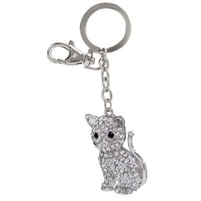 CAT METAL KEYRING with Crystals