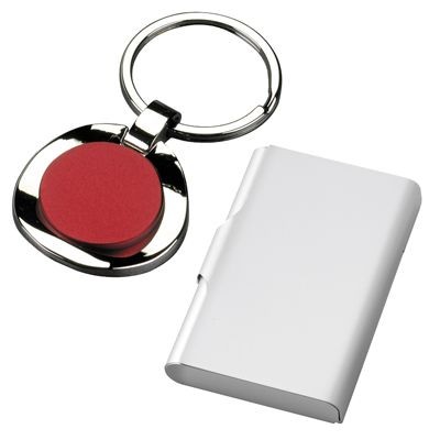 CHROMED METAL KEYRING with Red Centre