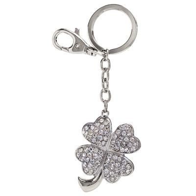 CLOVER LEAF METAL KEYRING with Crystals