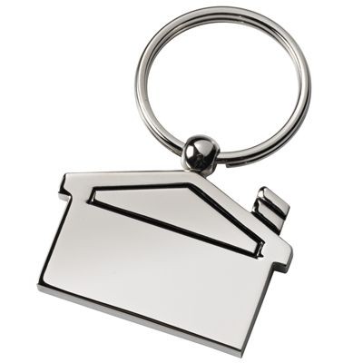 COTTAGER HOUSE SHAPE SILVER METAL KEYRING