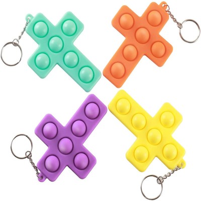 CROSS SHAPE SILICONE PUSH POP BUBBLE TOY KEYRING CHAIN