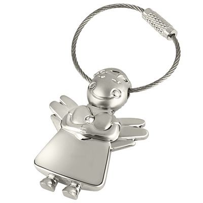 CRYSTAL ANGEL SILVER METAL KEYRING
