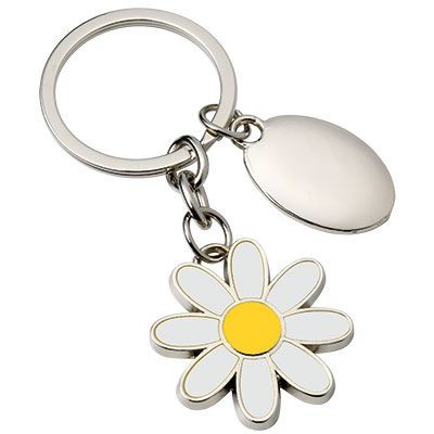 DAISY FLOWER METAL KEYRING in White & Yellow