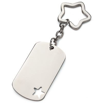 DOG TAG SILVER METAL KEYRING with Star Cutout