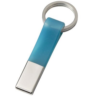 DOUBLE RING SILVER METAL & BLUE PVC KEYRING