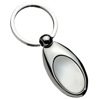 EXCLUSIVE OVAL SILVER METAL INLAY KEYRING