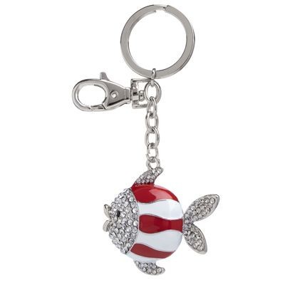 FISH METAL KEYRING in Red & White with Crystals