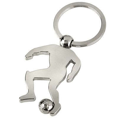 FOOTBALLER SILVER METAL KEYRING