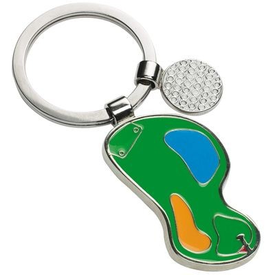GOLF BALL AND COURSE METAL KEYRING ON GREEN