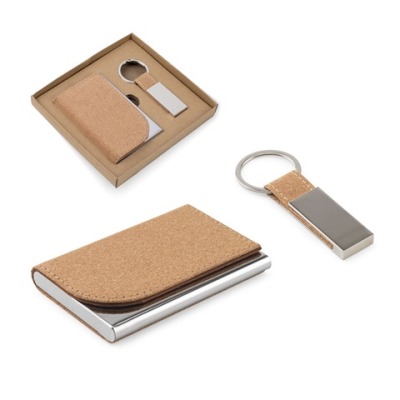 GOSLING SET CONSISTING OF a CARD HOLDER AND a KEY HOLDER KEYRING, BOTH in Metal & Cork