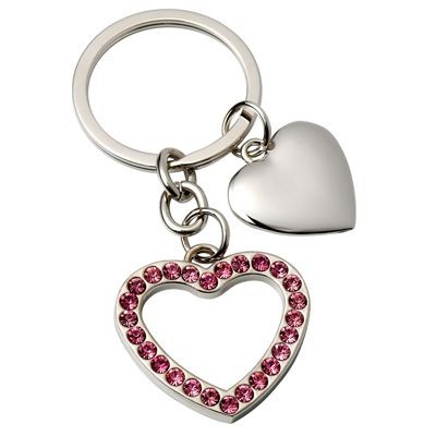 HEART METAL KEYRING with Pink Crystals