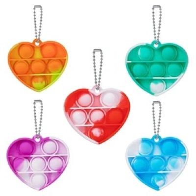 HEART PUSH BUBBLE POPS FIDGET KEYRING CHAIN
