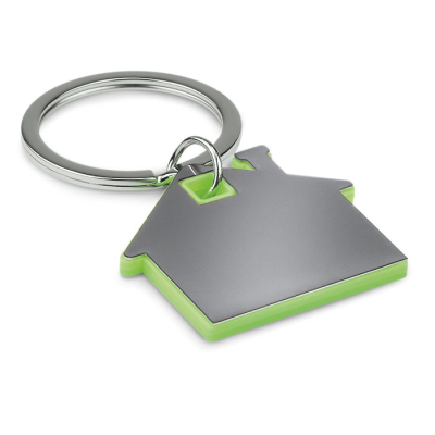 HOUSE SHAPE PLASTIC KEYRING in Green