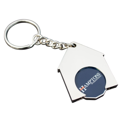 HOUSE SHAPE TROLLEY COIN KEYRING (FULL COLOUR PRINT)