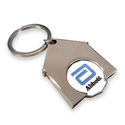 HOUSE SHAPE TROLLEY COIN KEYRING (STAMPED IRON SOFT ENAMEL INFILL)