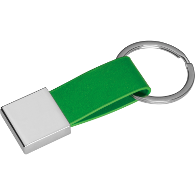 KEYRING CHAIN with Imitation Leather Strap in Green