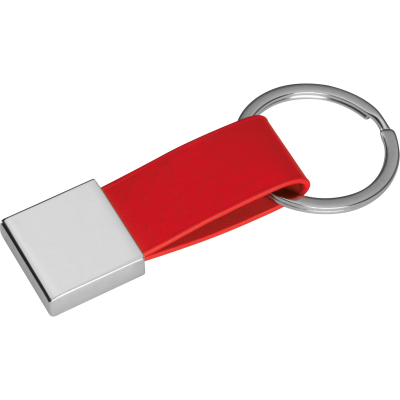 KEYRING CHAIN with Imitation Leather Strap in Red