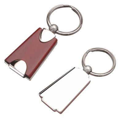 KEYRING in Shiny Silver Metal & Wood