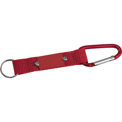 KEYRING PENDANT with Carabiner & Metal Plate in Red