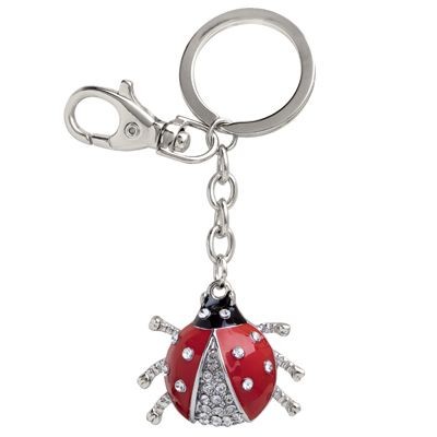 LADYBIRD BUG METAL KEYRING with Crystals