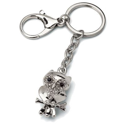 LITTLE OWL METAL KEYRING with Crystals