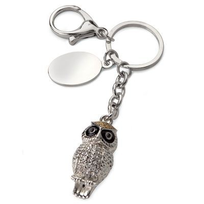 LITTLE OWL SILVER METAL KEYRING with Crystals