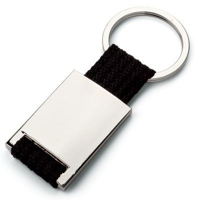 MATT SILVER METAL KEYRING with Cloth Strap in Black Other Colours Available
