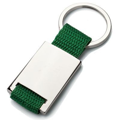MATT SILVER METAL KEYRING with Cloth Strap in Green