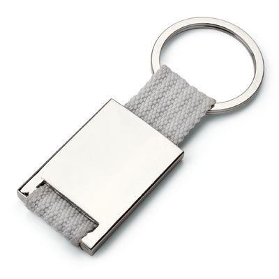 MATT SILVER METAL KEYRING with Cloth Strap in Grey