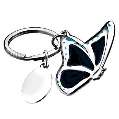METAL BLACK BUTTERFLY KEYRING in Silver