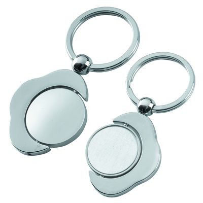 METAL KEYRING in Shiny & Satin Silver with Spinning Round Disc