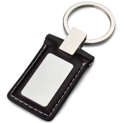 METAL KEYRING in Shiny Silver Chrome & Black Faux Leather